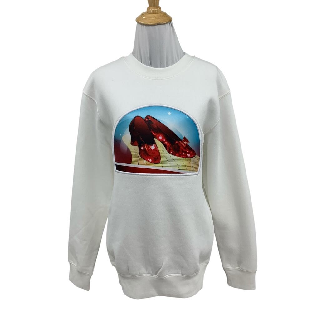 The Wizard of Oz Sweatshirt Womens S Small White Ruby Slippers Fleece Lined Crew
